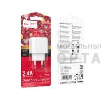 Блок питания сетевой 2 USB HOCO CS51A Surplus, 2.4A, цвет: белый (1/30/180)